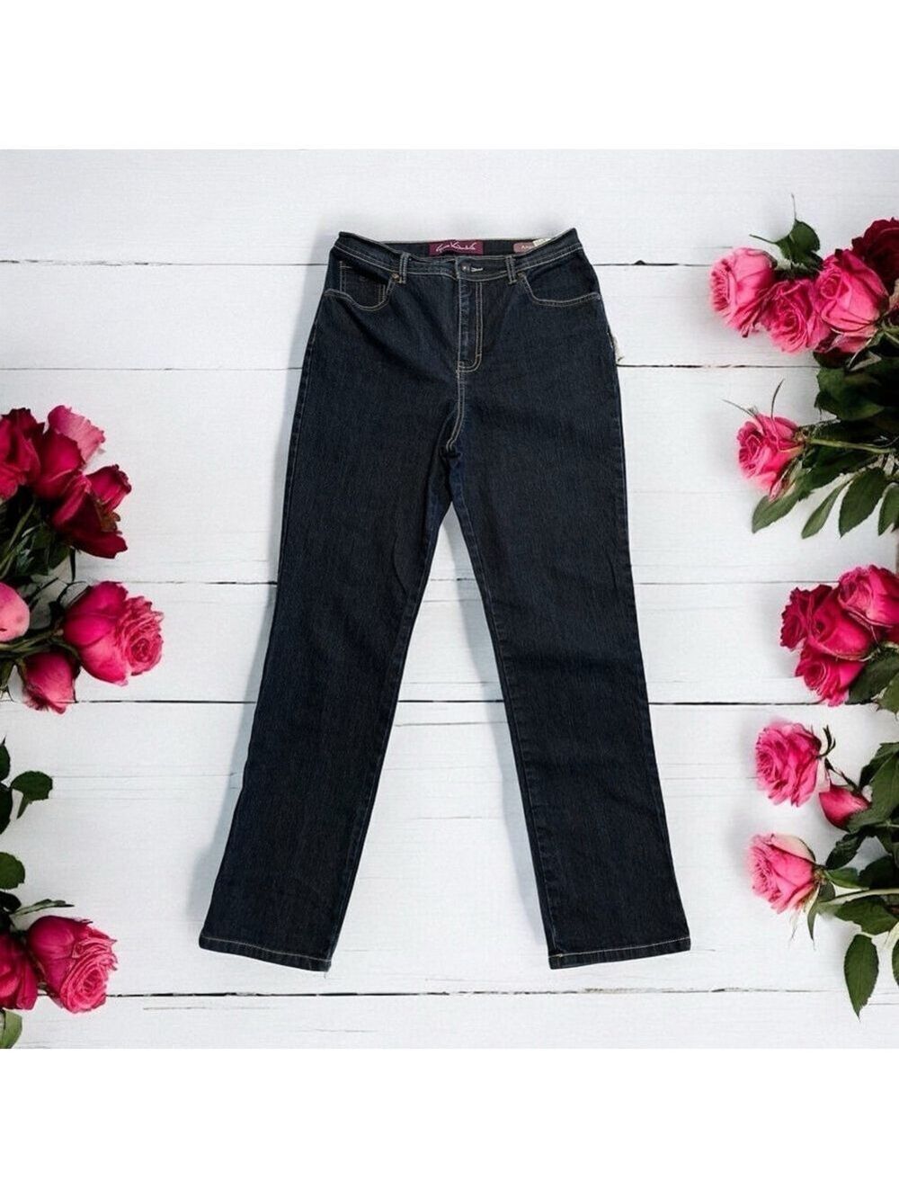 Gloria Vanderbilt Amanda Denim Jeans Womens 8 Dark BLUE Straight Leg 5-Pocket